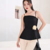 Áo kiểu 2 dây peplum eo cài hoa
