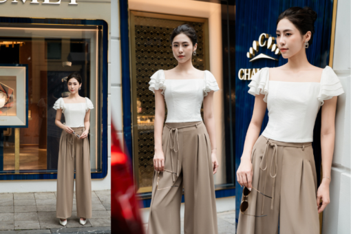 Áo kiểu croptop tay bèo cổ vuông 