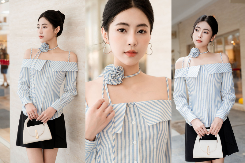 Áo kiểu trễ vai dây hoa TT 