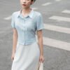 Sơ mi CT croptop chiết eo phối cổ