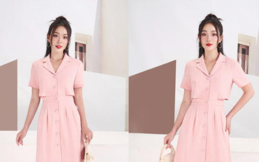 Đầm A chun eo sau cổ vest