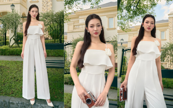 Jumpsuit 2 dây đính hoa ngực, quần suông