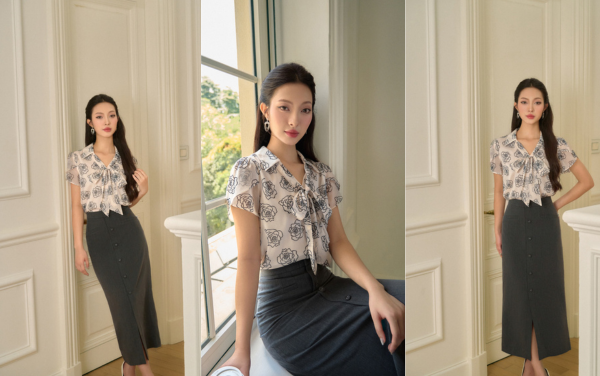 Sơ mi CT hoạ tiết tay cánh hồng
