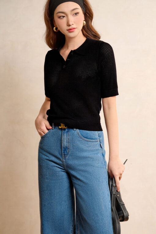 Áo Len CT dệt lỗ bo cổ đức