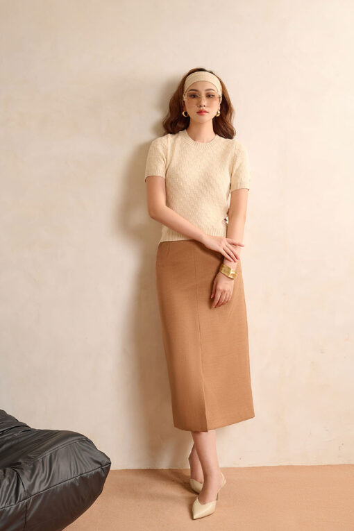 Chân váy suông dài bong eo xẻ trước