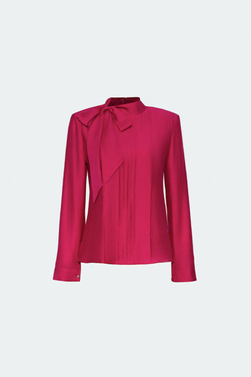 Sơ mi DT đệm vai cổ buộc nơ