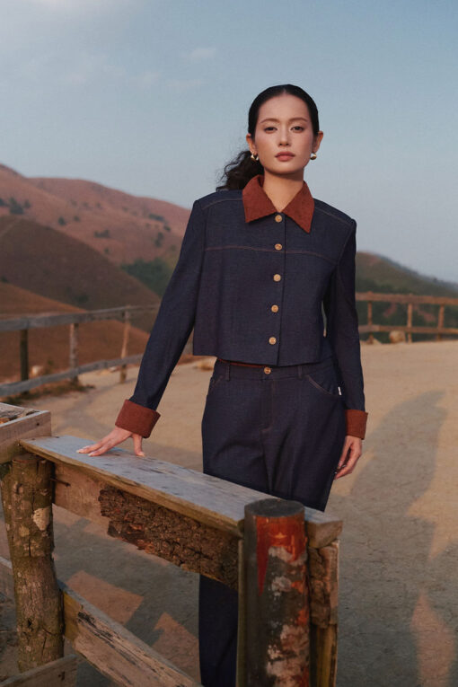 Áo vest croptop giả bò cổ phối nhung