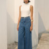 Quần jeans suông tua cạp túi ốp TT