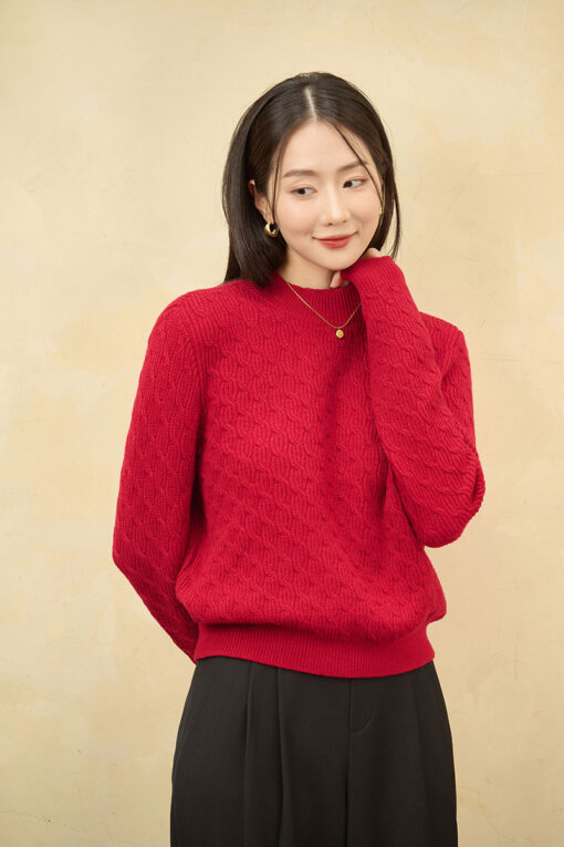 Áo len DT cổ leo dệt vặn thừng dọc