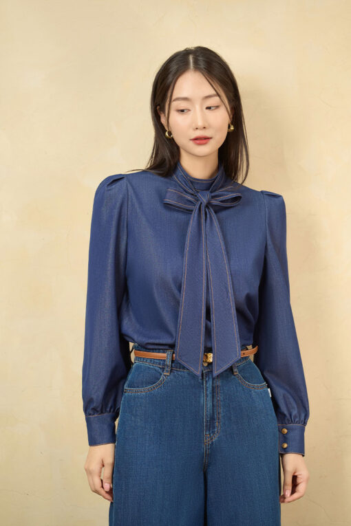 Sơ mi DT giả bò diễu chỉ cổ tàu buộc dây