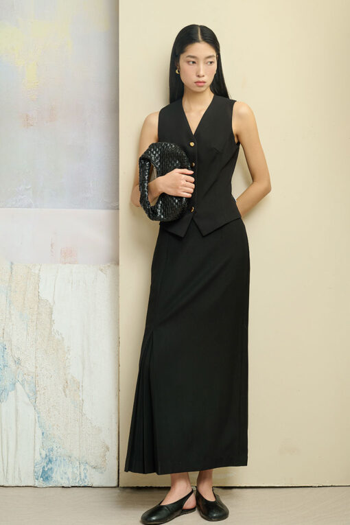 Chân váy suông dài xếp ly gấu