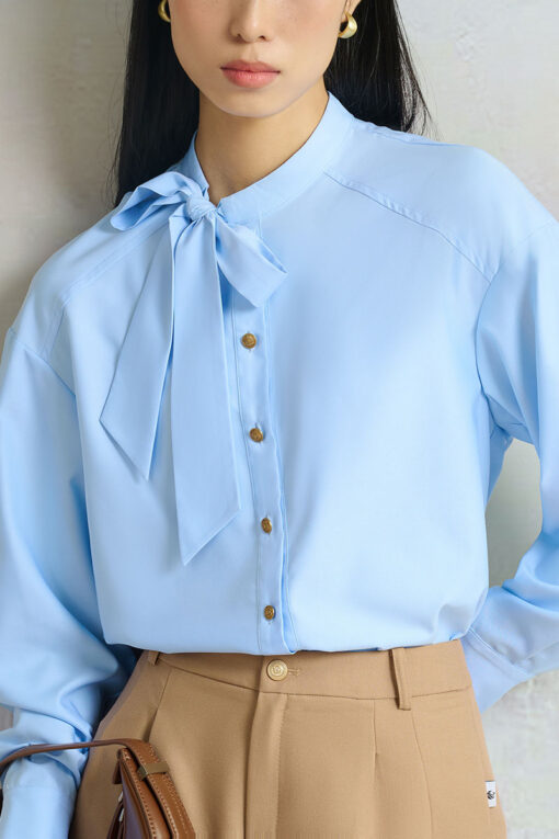 Sơ mi DT can vai cổ tàu buộc nơ