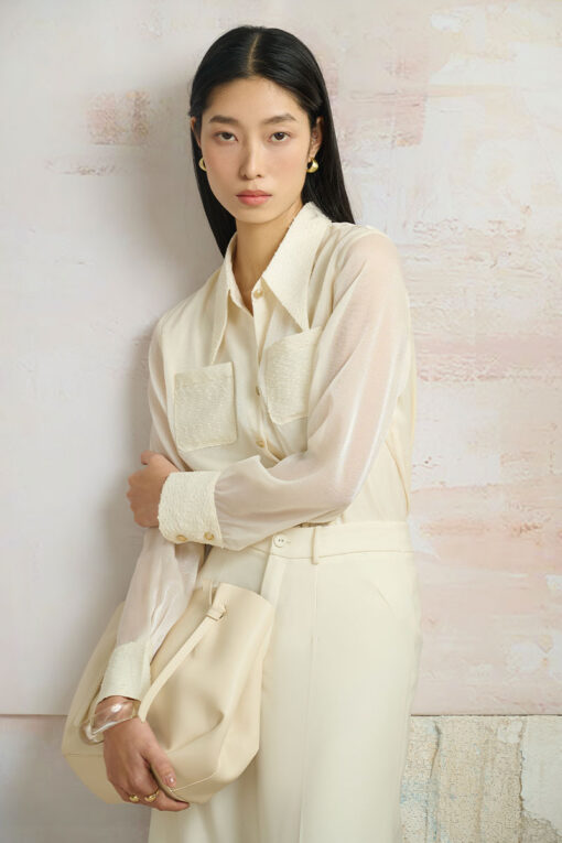 Sơ mi DT túi ốp phối tweed