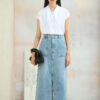 Chân váy jean suông dài túi hộp TT Chân váy jean suông dài túi hộp TT