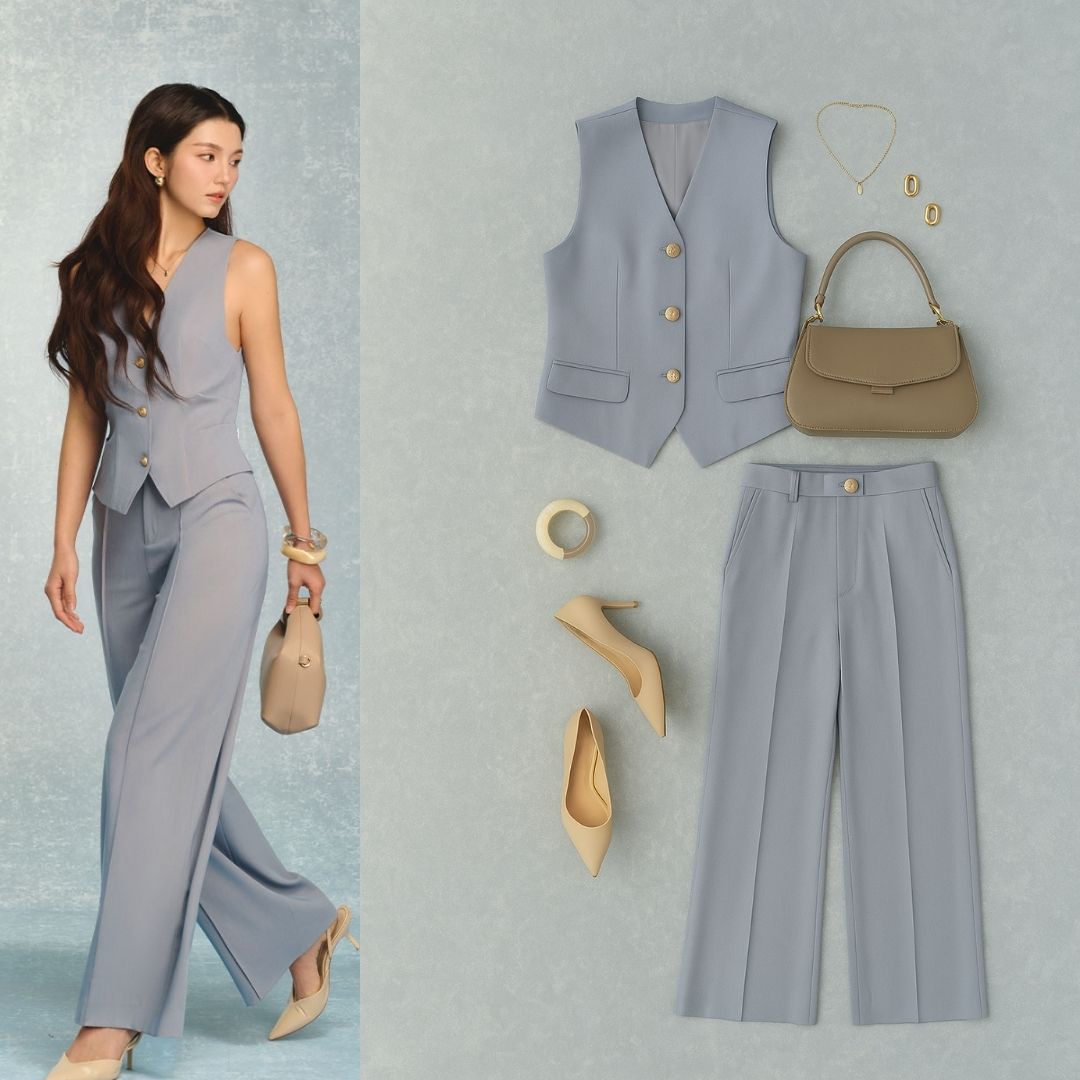 Quần suông bấu mí đỉa kẹp D quần suông đứng