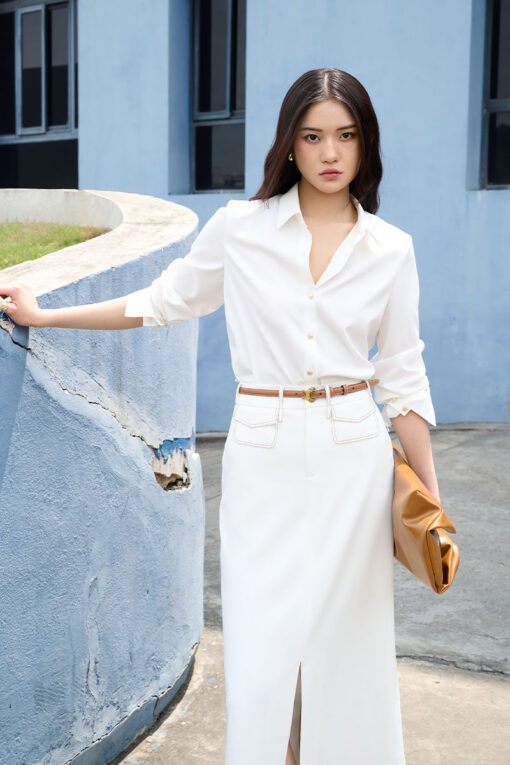 Chân váy dài diễu chỉ túi đỉa dài