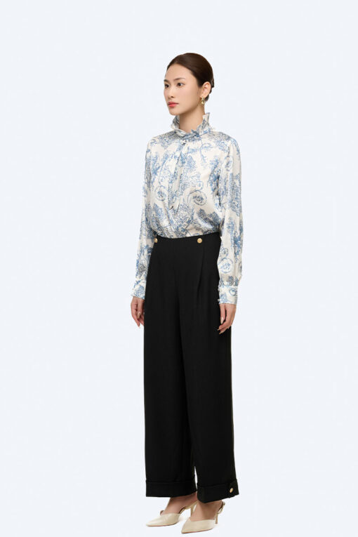 Quần suông cạp liền gấu lơ vê đính cúc