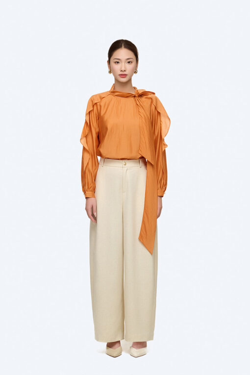 Sơ mi DT bèo xẻ cửa tay cổ buộc nơ