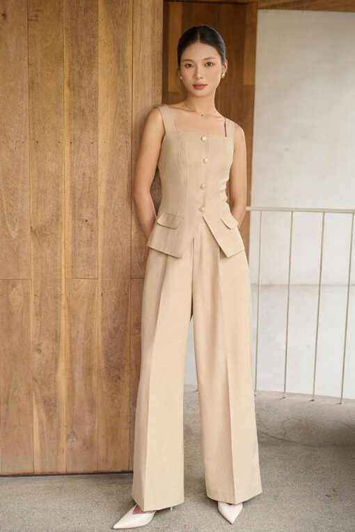 Áo kiểu 2 dây xẻ V gấu đính cúc TT