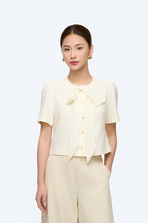 Áo kiểu CT croptop cổ cài nơ