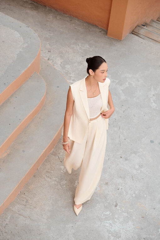 Áo vest gile vạt chéo đai lưng sau