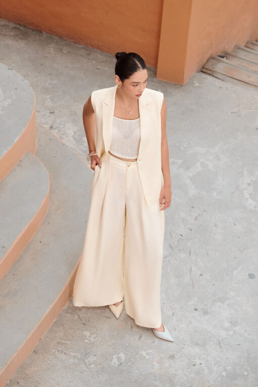 Áo vest gile vạt chéo đai lưng sau