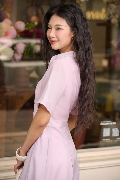 Đầm sơ mi diễu ly nẹp giả