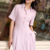 Đầm sơ mi diễu ly nẹp giả