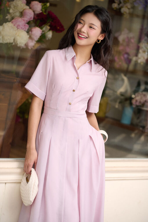 Đầm sơ mi diễu ly nẹp giả