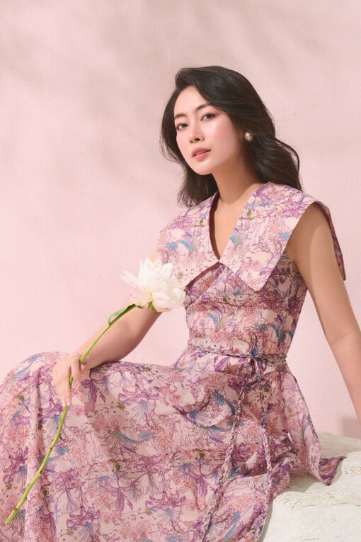 Sơ mi SN hoạ tiết xẻ sườn đai buộc dây