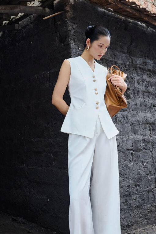 Áo khoác gile cúc đôi đai eo sau