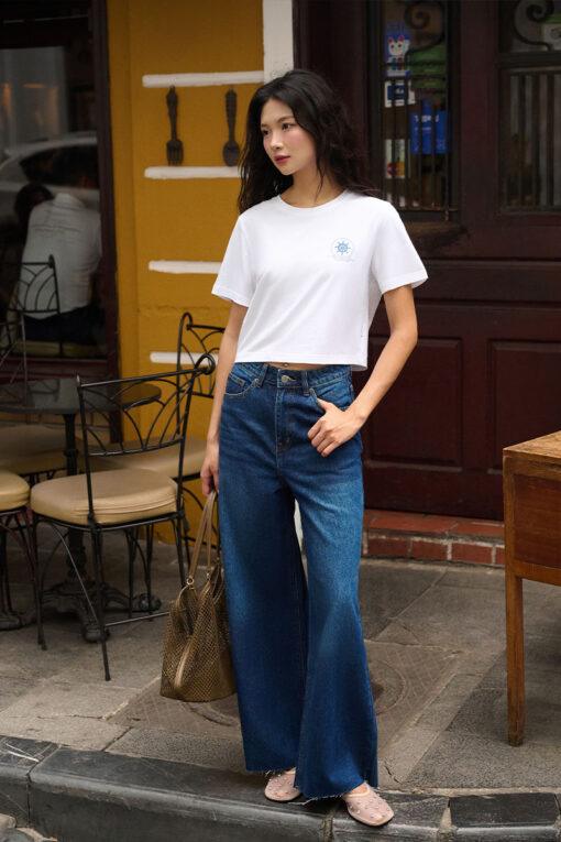Quần jean suông cắt gấu xoã