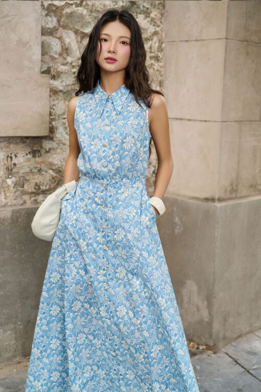 Đầm maxi SN buộc nơ eo sau