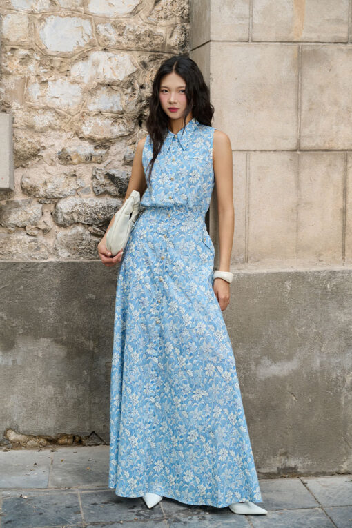 Đầm maxi SN buộc nơ eo sau