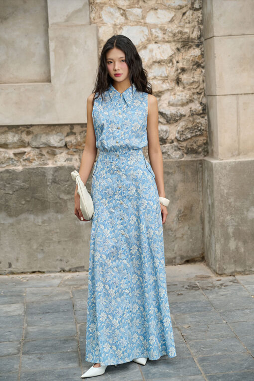 Đầm maxi SN buộc nơ eo sau