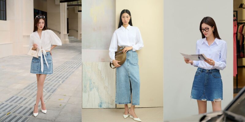 6 tips diện váy cổ yếm đi biển giúp quý cô tự tin vui chơi cả ngày chân váy denim