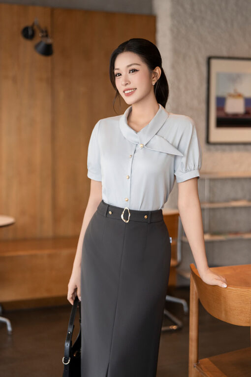 Sơ mi CT cổ nằm luồn nơ cách điệu