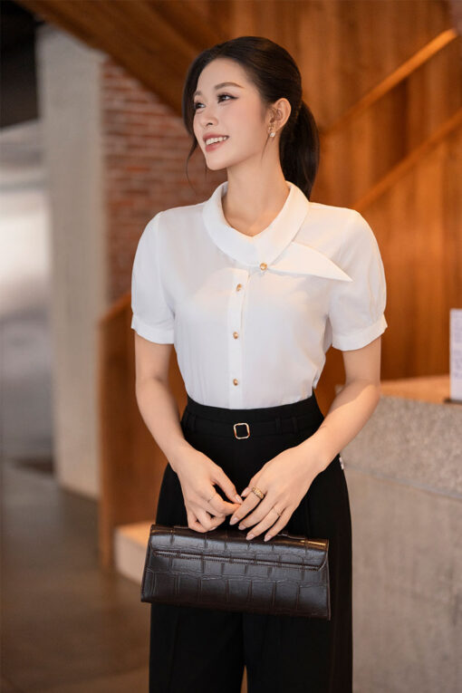 Sơ mi CT cổ nằm luồn nơ cách điệu