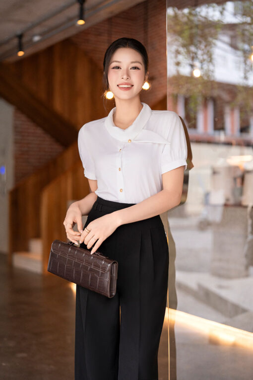 Sơ mi CT cổ nằm luồn nơ cách điệu