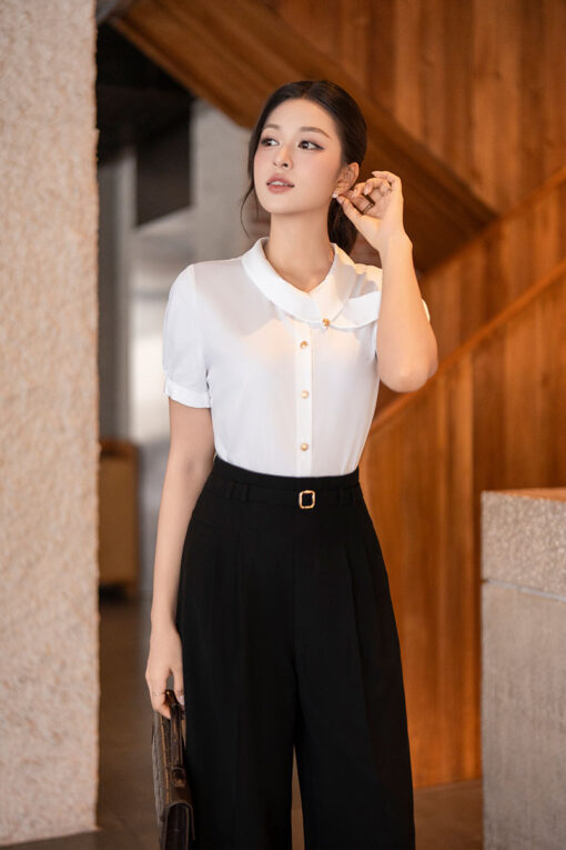 Sơ mi CT cổ nằm luồn nơ cách điệu