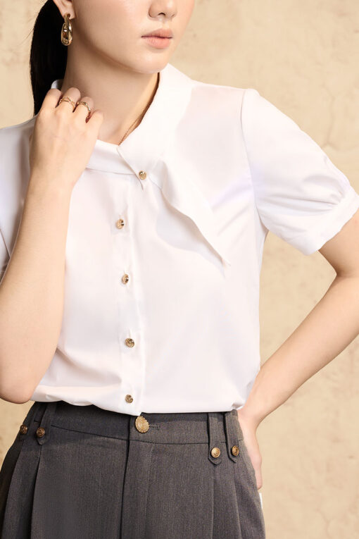 Sơ mi CT cổ nằm luồn nơ điệu