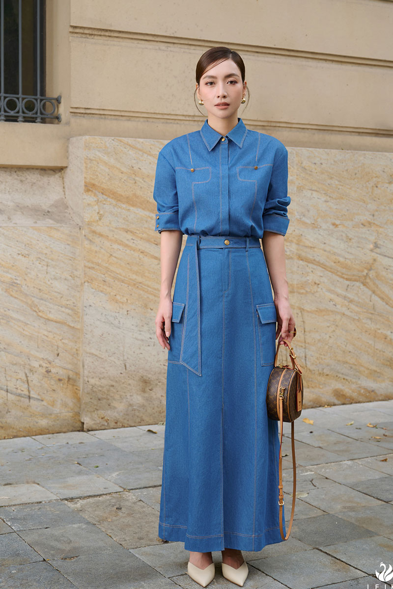 6 tips diện váy cổ yếm đi biển giúp quý cô tự tin vui chơi cả ngày chân váy denim