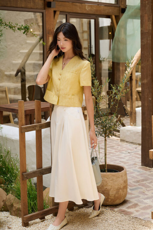 Áo kiểu CT croptop cúc đôi túi ốp gấu