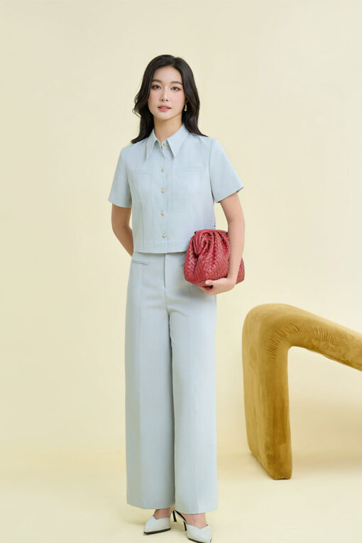 Áo kiểu CT croptop diễu chỉ giả túi ngực