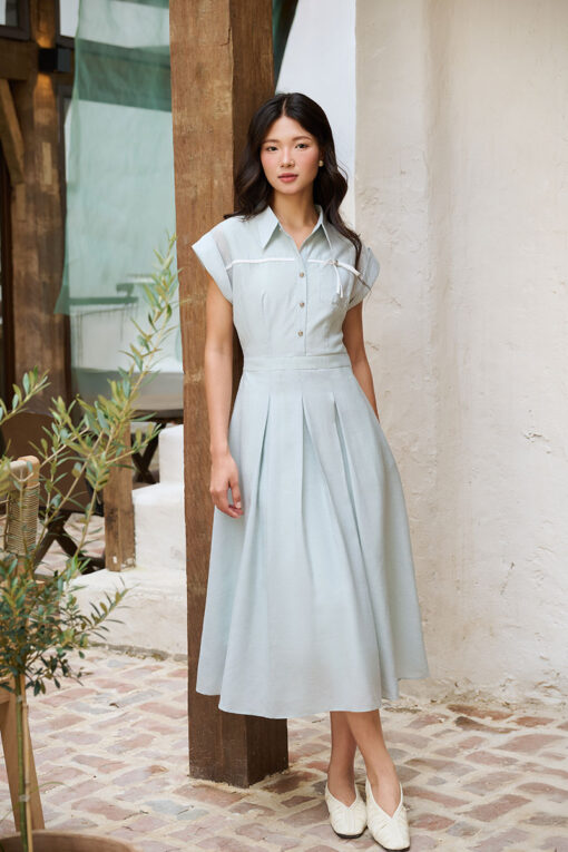 Đầm xoè tay chờm viền phối ngực