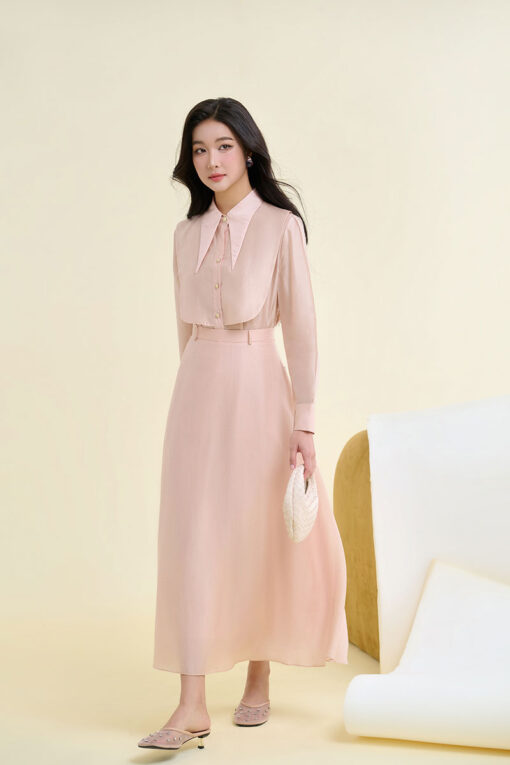 Sơ mi DT lá cổ dài bong ngực TT