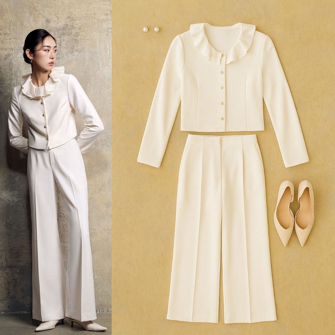 Áo kiểu croptop cổ kẹp bèo phối áo kiểu croptop