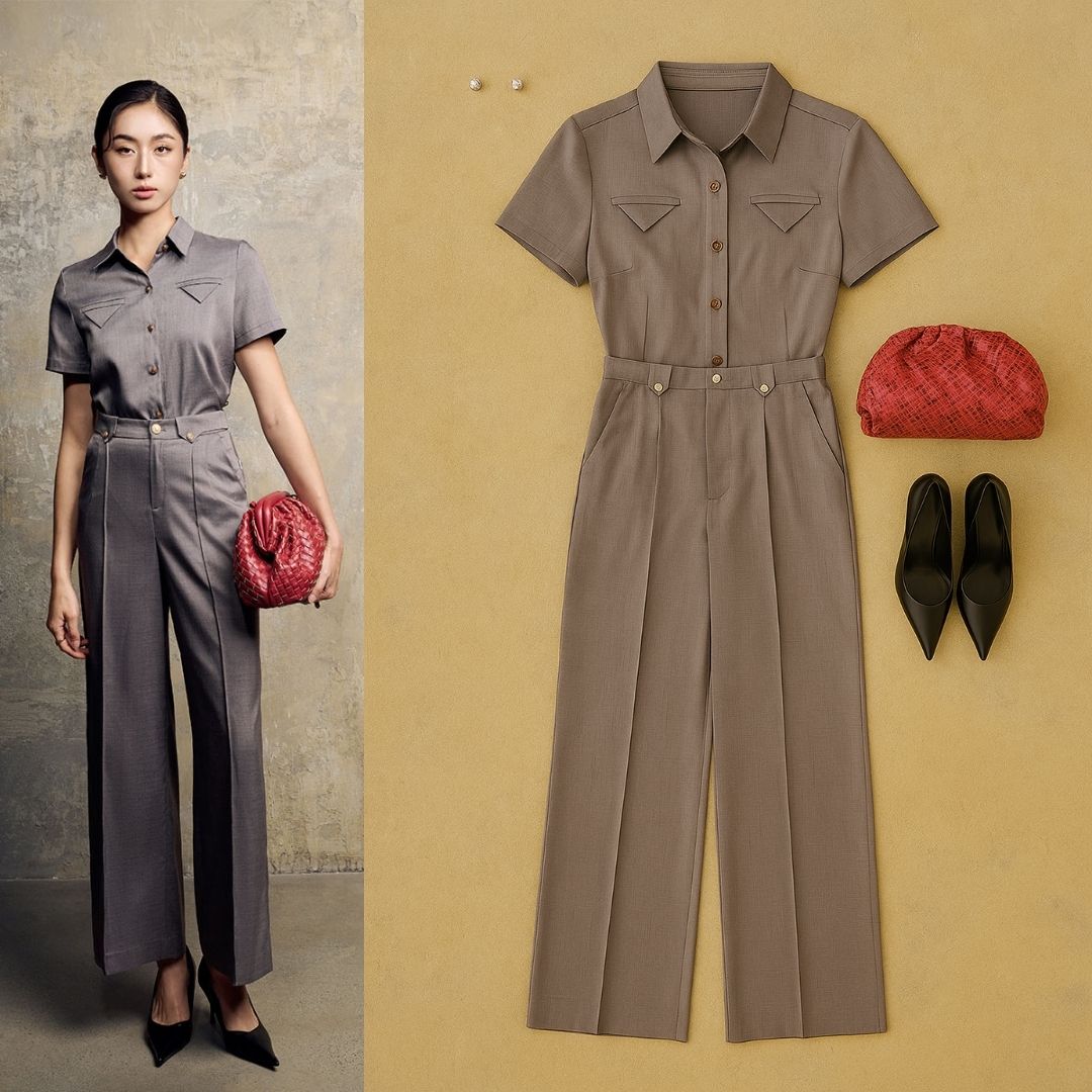 Quần suông xếp ly đai cá đính cúc quần suông xếp ly