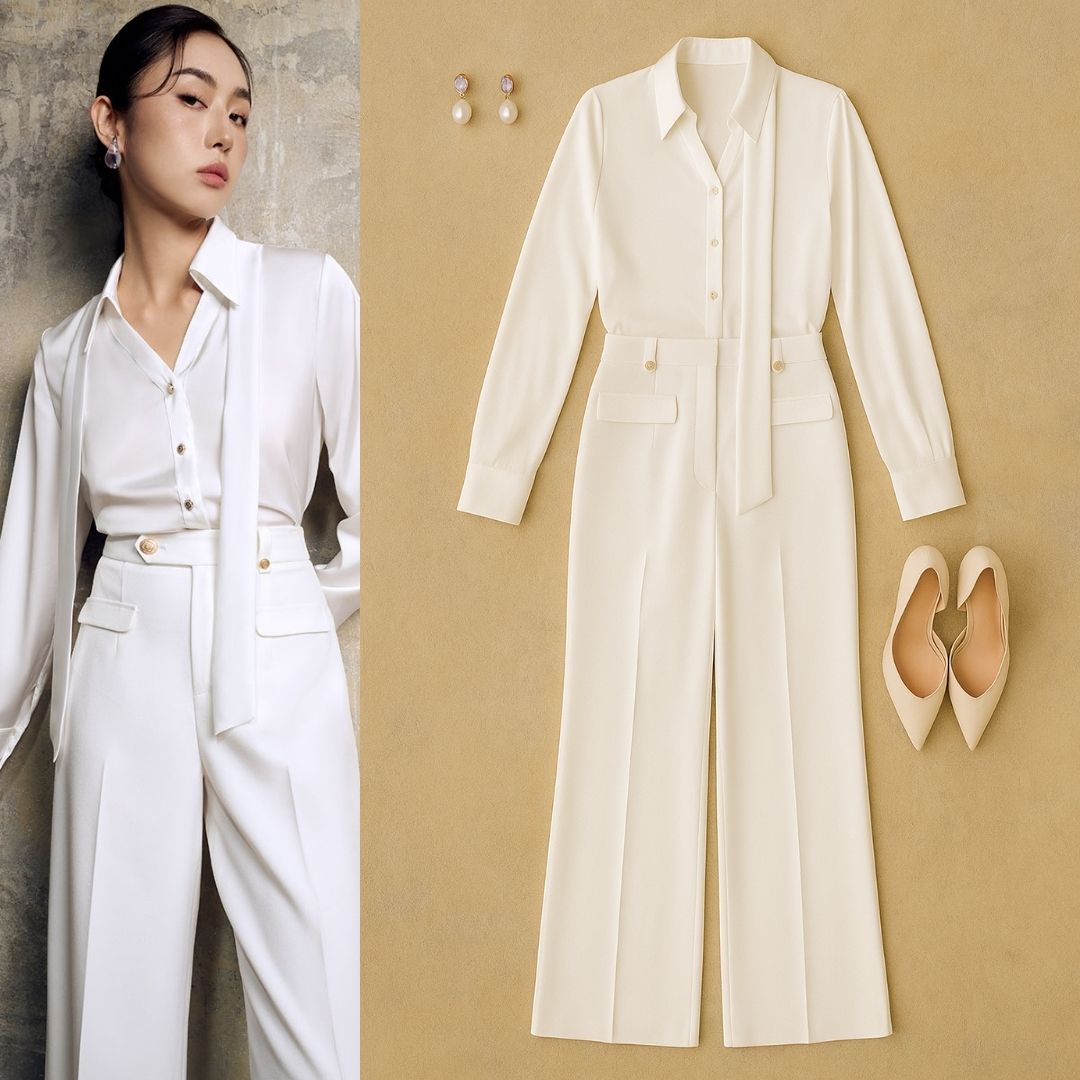 Sơ mi DT cổ đức mở V dây kẹp vai sơ mi cổ đức