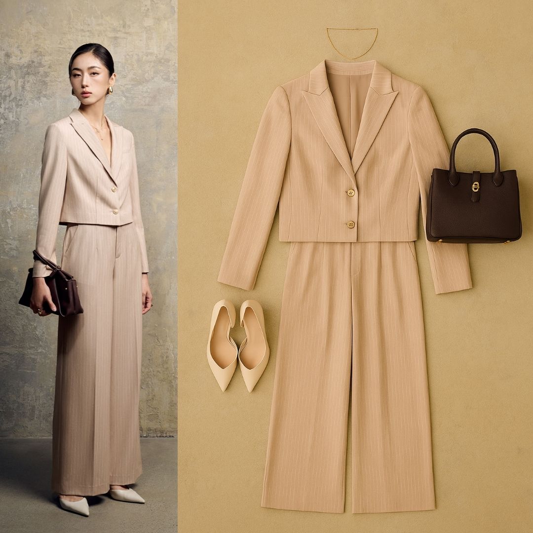 Quần suông kẻ túi chéo cạp can quần suông kẻ